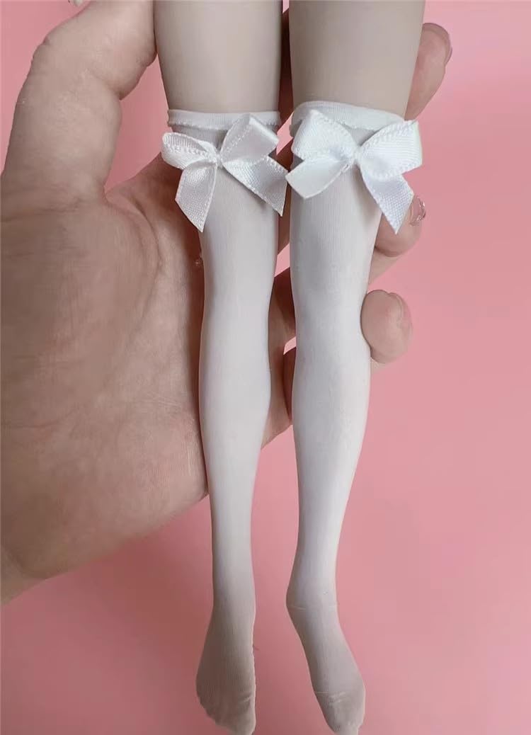 Chaussettes blanches 1/6 pour femme AMITD avec nœud mignon pour poupée