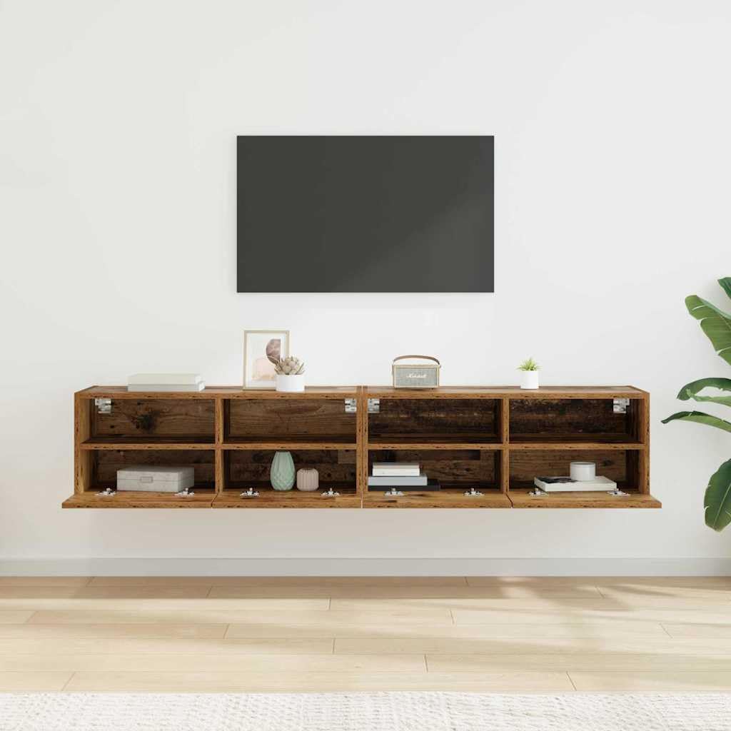 Regały ścienne pod telewizor, zestaw 2 sztuk, wygląd starego drewna, 80 x 30 x 30 cm, materiał drewnopochodny, pływające, do elektroniki i akcesoriów, nowoczesne wzornictwo, zajmujący mało