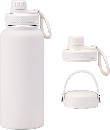 Botella de agua blanca aislada de 32 onzas, botella de agua grande de acero inoxidable de metal, botella de agua para hombre, para gimnasio,