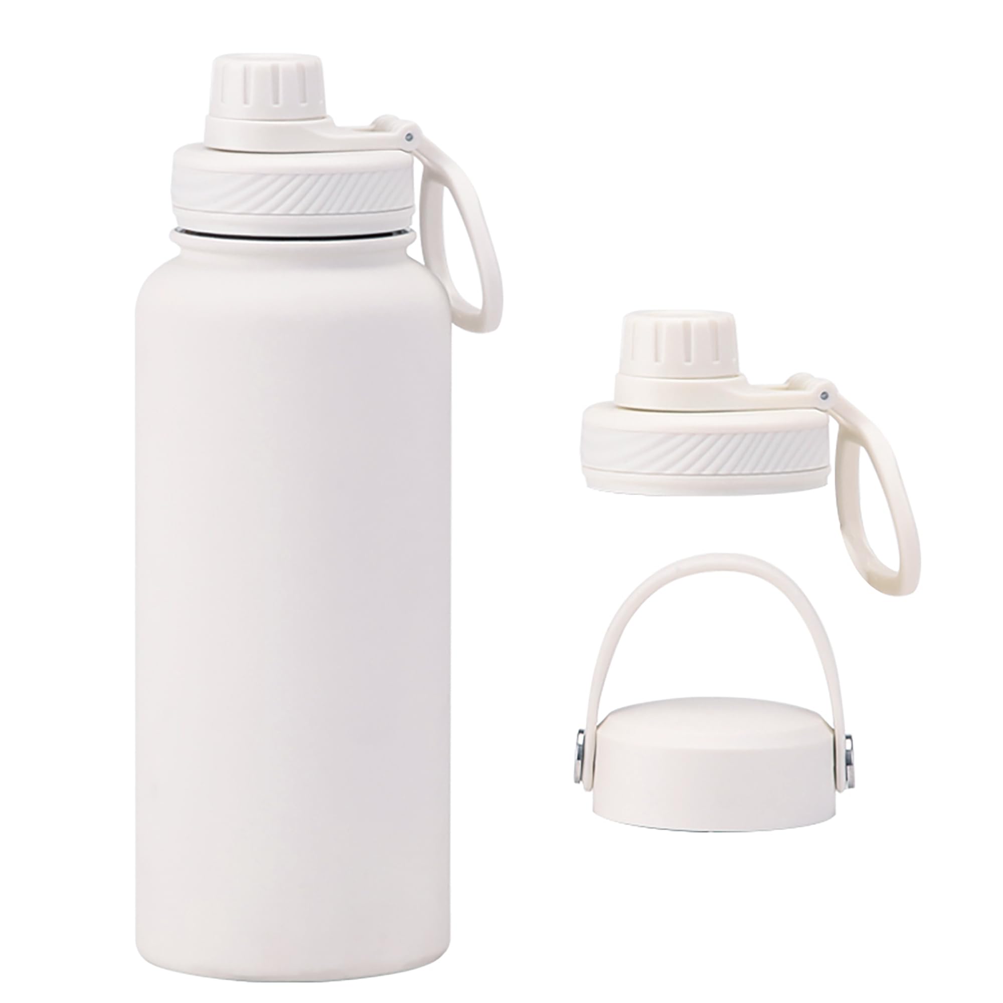 Aiivow White 32 oz Insulated Water Bottle, Large Metal Stainless Steel Water Flask, Big Sports Travel Mens Water Bottle for Gym,Hiking,1 liters