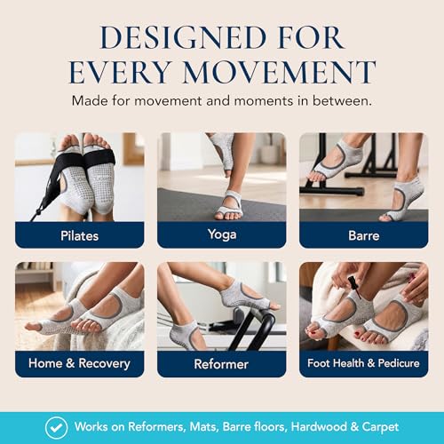 Image of Tucketts Allegro Toeless Pilates Socks with Grips for Women, Non-Slip Open-Toe Grip Socks, Yoga, Barre, Dance, Reformer, Home
