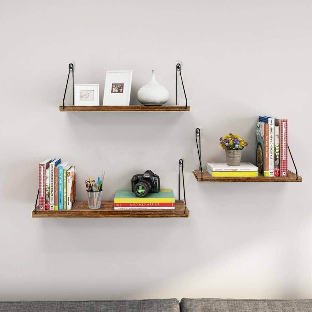 Lavezee Wall Floating Shelves Set of 3, Rustic Storage Shelf for Bathroom, Bedroom, Living Room, Office