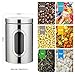 JENNIMER 3PC Kitchen Canisters Set Food Sugar Coffee Tea Candy Storage Jars Stainless Steel with Transparent Windows (Silver)