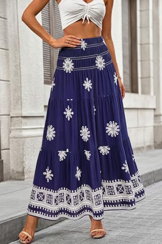 Image of CFLONGE Summer Maxi Skirts for Women 2026 Trendy Floral A Line Boho Skirt