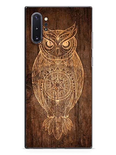 Inspired Cases - Compatible with Galaxy Note 10 Plus Case - 3D Textured Protective Phone Case for Samsung Galaxy Note 10 Plus - Faux Wooden Mandala Owl - Black