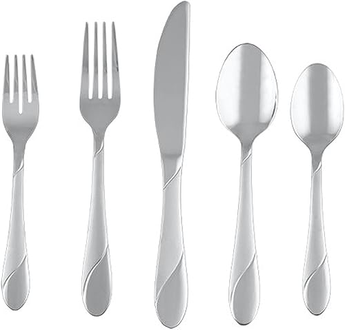 Juego de cubiertos de 20 piezas línea Mosaic Sand de Cambridge Silversmiths, servicio para 4., Swirl, 20 unidades, Cepillado