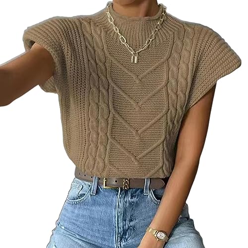 yoeasy Women's Mock Neck Cable Knit Sweater Vest Solid Shoulder