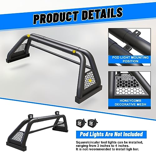 I1MOTOR Universal Roll Bar Chase Rack for Full Size Pickup Trucks, Adjustable Roll Bar Compatible with Dodge Ram, RAM, Chevy, GMC, Ford, Nissan - Heavy Duty Q235A Steel Adjustable Truck Bed Roll Bar - Thumbnail 6