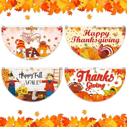 Amazon.com : 4 Pack Hello Fall Fan Flag Pumpkin Patch Bunting Flag ...