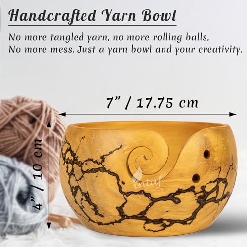 Image of INTAJ Wooden Yarn Bowl for Knitting and Crochet, 7 Inch No-Snag Holder