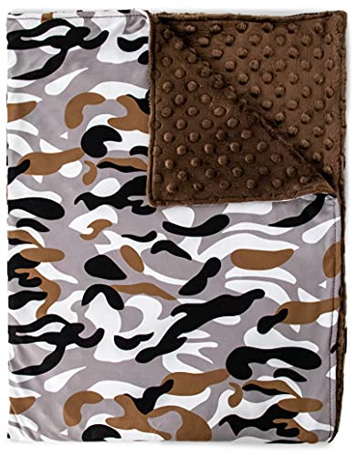 Image of Top Tots Baby Blanket - Black and Grey Camo with Minky Dot, 38.5 x 29 Inch Brown