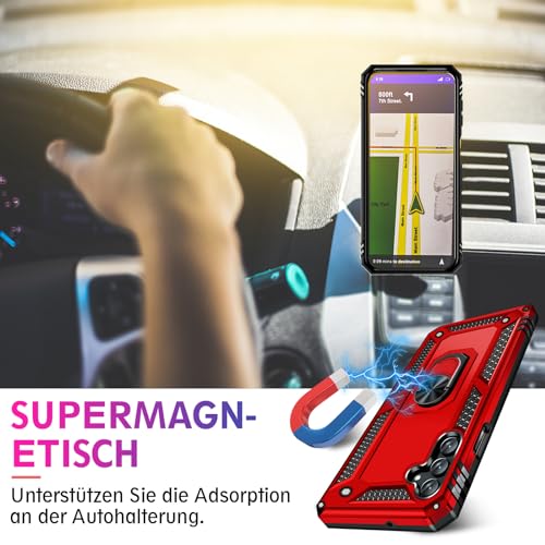 Image of for Samsung Galaxy S24 FE Case with Screen Protector, Military Grade Rugged Shockproof Galaxy S24 FE 5G Heavy Duty Protective Cover for Samsung S24 FE Magnetic Ring Kickstand Phone Case (Red)
