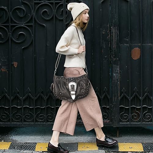 Image of Angel Kiss Hobo Bags for Women Vegan Leather Purses and Handbags Ladies Chic Shoulder Bags Crossbody Purses with Metal Studs