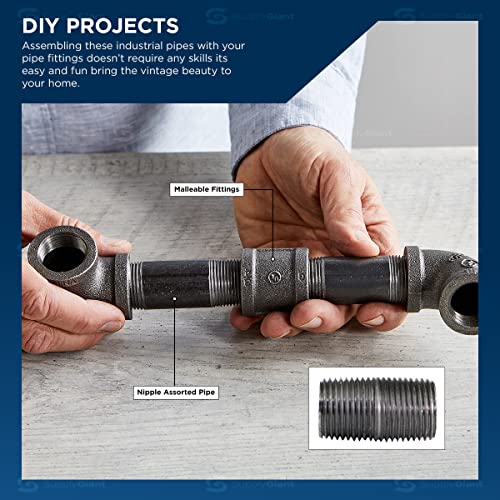 SupplyGiant-12-x-1-Inch-Black-Steel-Pipe-10-Pack-Heavy-Duty-Industrial-Malleable-Iron-Pipes-Pre-Cut-Threaded-Close-Nipple-Great-For-All-DIY-Furniture-And-Black-Pipe-Shelving