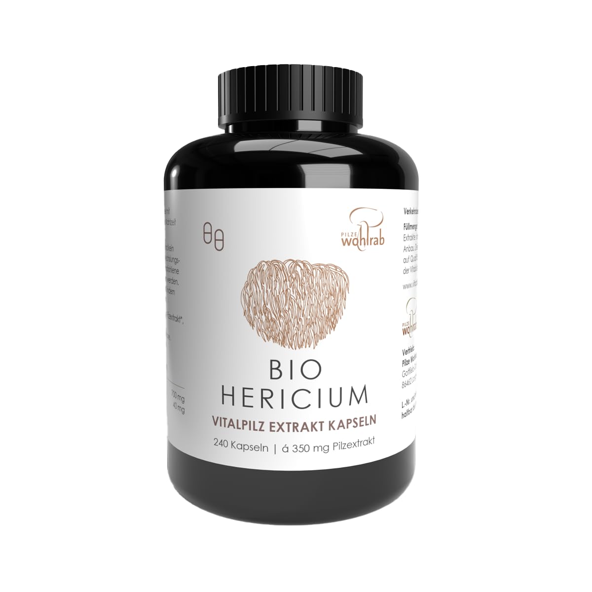 BIO Hericium erinaceus Extrakt - 1 Dose à 240 Kapseln - 350 mg Lions Mane Extrakt je Kapsel - Vitamin C Acerola | Vitalpilze Nahrungsergänzungsmittel