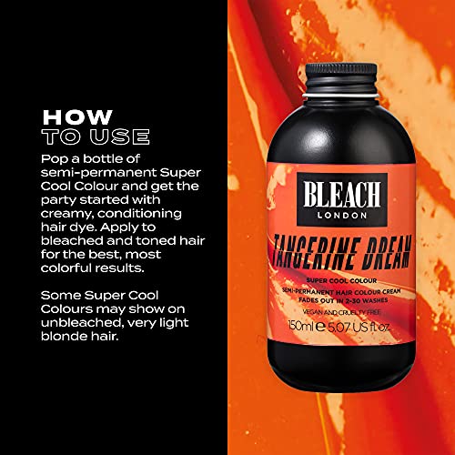 Bleach London Tangerine Dream Super Cool Color - Semi-Permanent Bright True Orange, Vegan, Cruelty Free, Vibrant Temporary Hair Color Cream 5.07 Fl Oz #TOP2