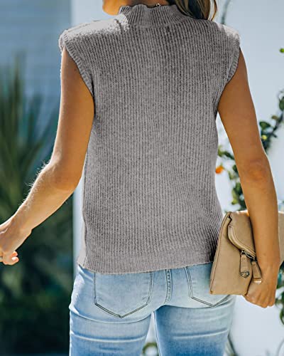 Amarmia Women's Mock Neck Knit Sweater Vest Sleeveless Casual Trendy Summer Ribbed Pullover Tank Tops Grey #TOP2