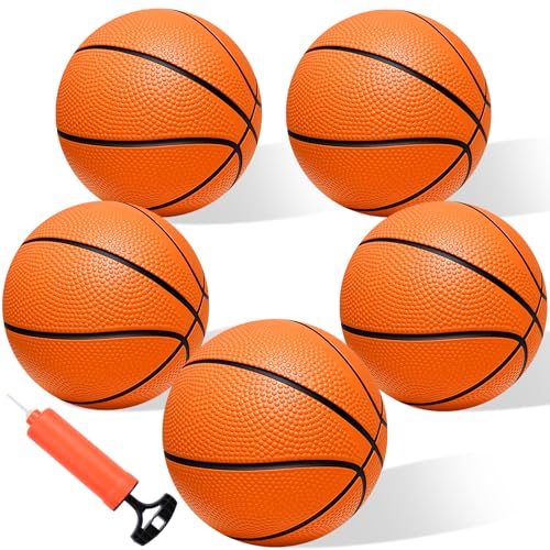 Image of Iyoyo Mini Basketball Set - 5 Pack 6 inch Small Balls with Pump, Over The Door Mini Hoop Replacements, Toy for Toddlers, Kids, Teenagers, Pool, Indoors, Outdoors