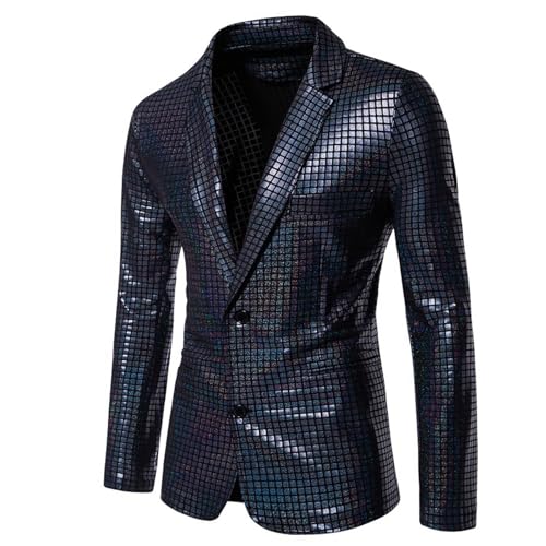 Cambkatl Men's Sequin Blazer Party Prom Wedding Tuxedo Metallic Suit Jacket Casual 70s Disco Party Sports Coat