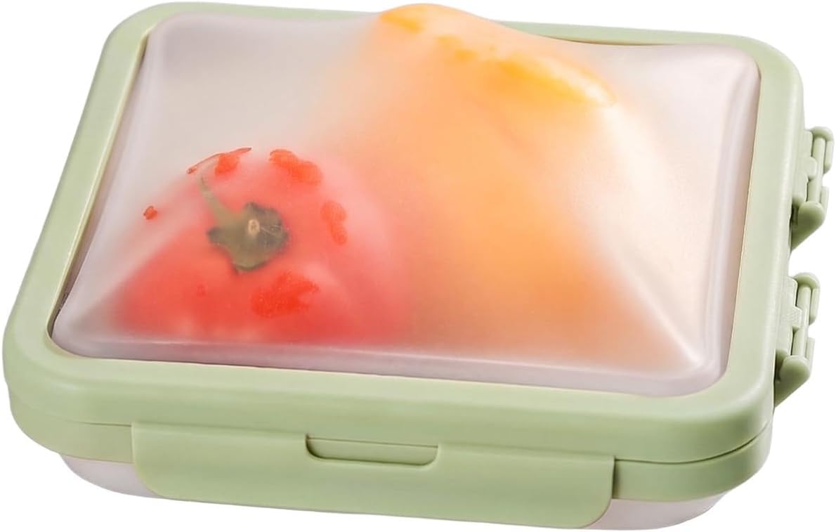 Reusable Silicone Food Storage Container with Lid Avocado Saver(6.5 cups/0.4 gal), Onion Keeper, Foldable Silicone Kitchen Organizers for Fridge