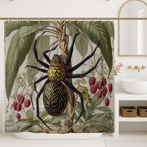 Tenda da doccia a forma di ragno, in tessuto impermeabile con foglie di lampone e foglie di lampone, per la casa, il bagno, decorazione per hotel, 183 x 213 cm