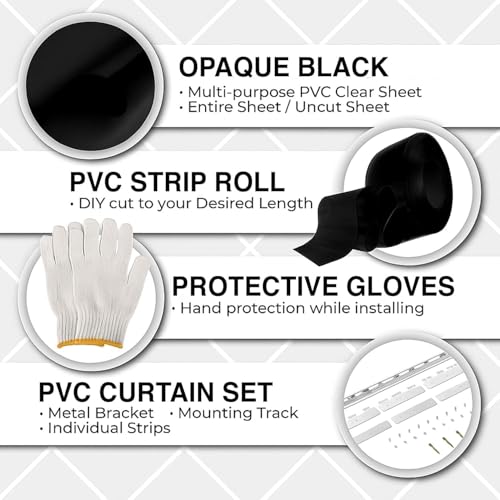 Image of Black PVC Curtains Strips Kit - 42 inch Width x 84 inch Height Opaque PVC Curtains, Heavy Duty, Waterproof, Insulation for Warehouse, Freezer, Garage AP1173