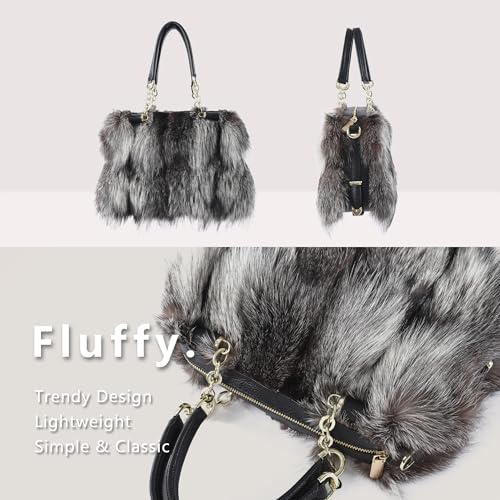 Fur Story Women's Real Red Fox Fur Chain Bag Fuzzy Shoulder Handbag Fluffy Tote Bag Fur Purses Big Capacity2