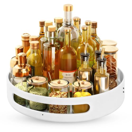 Plateau tournant épices 30 cm en métal – Lazy Susan 360° rotatif antidérapant, organisateur de cuisine, réfrigérateur et salle de bain – Support d’épices, huiles et cosmétiques (Blanc)