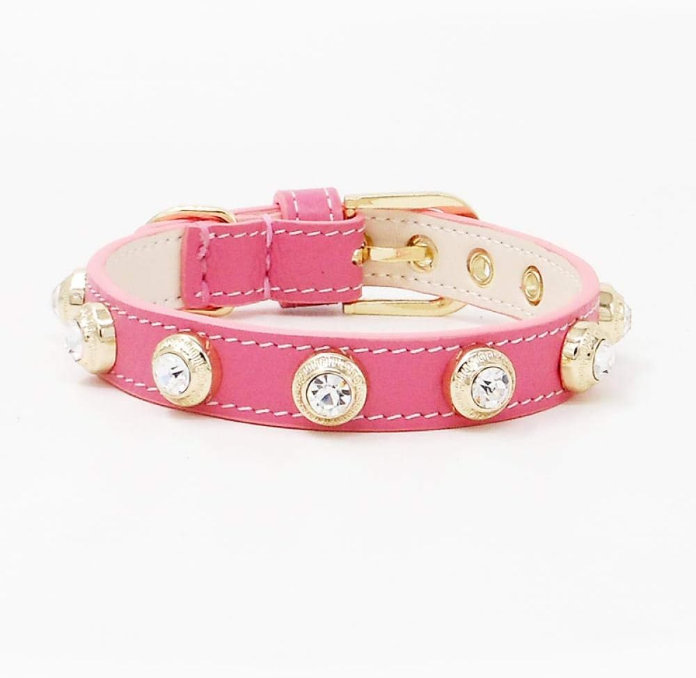 Dog Traction Rope Luxuries Dog Pet Collar Cat Necklace Accessories Bling Czech Rhinestone Custom Designer Genuiner Leather Dog Crystal Collar-Pink 1_M