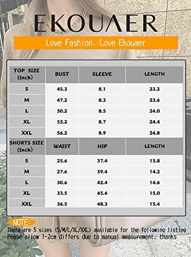 Ekouaer Women 2 Piece Outfits Sweater Sets Off Shoulder Knit Pajama Set 3/4 Sleeve Tops Drawstring Waist Shorts Suits #TOP5