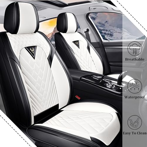 Image of Car Seat Covers Full Set for Subaru Forester 2000-2026, Waterproof Nappa Leather Car Seat Cover, Full Coverage Car Seat Covers Sets(5 Seats /Black White)