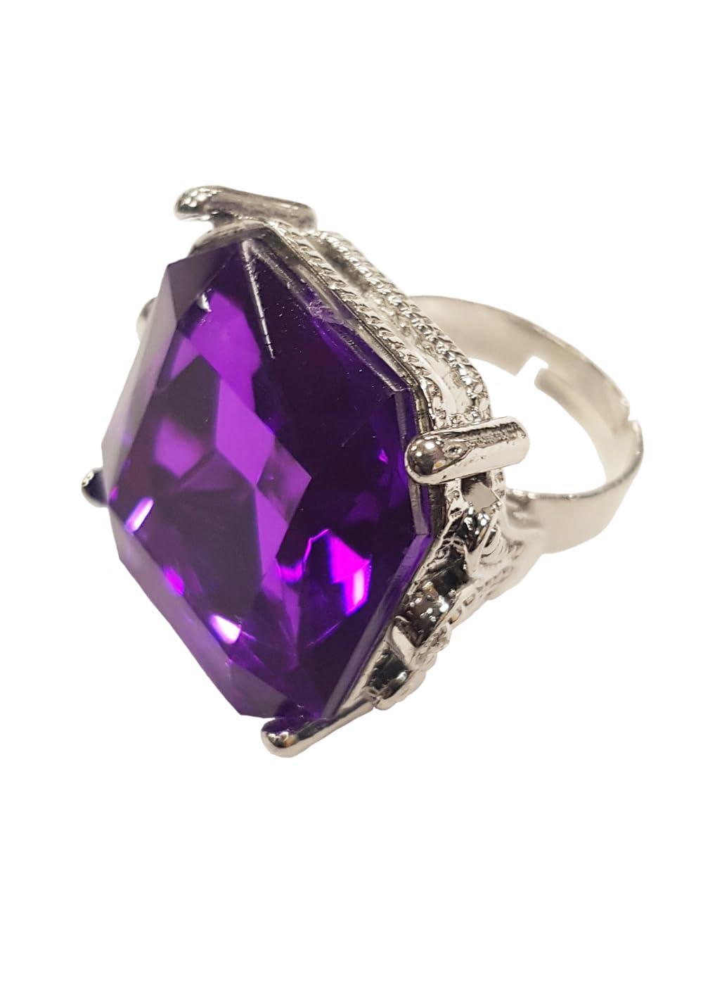 Struts 70s Disco Large Faux Jewel Ring, 1970s Pimp Bling Fancy Dress Accessory (Purple)