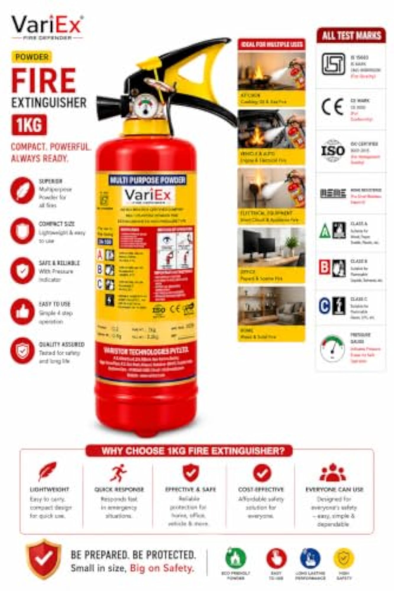 ABC Dry Powder Fire Extinguisher 1 Kg Multipurpose