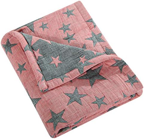 NTBAY 3 Layer Toddler Blanket, Muslin Cotton Jacquard Bed Blankets, Lightweight Thermal Baby Blanket, Super Soft and Warm Crib Blanket for All Seasons, Decoration Gift, 30"x40", Red and Black Star