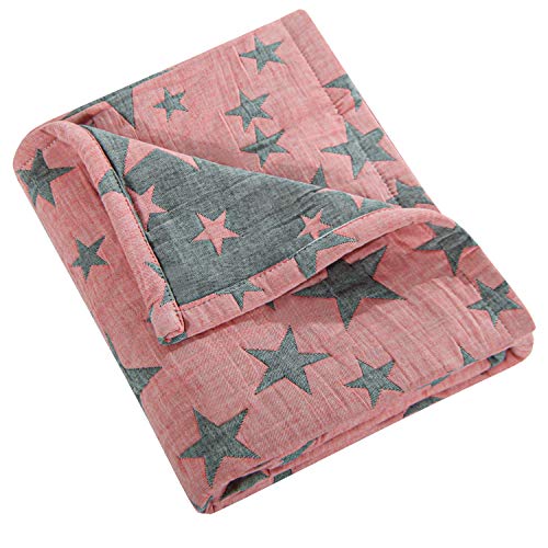 Image of NTBAY 3 Layer Toddler Blanket, Muslin Cotton Jacquard Bed Blankets, Lightweight Thermal Baby Blanket, Super Soft and Warm Crib Blanket for All Seasons, Decoration Gift, 30"x40", Red and Black Star