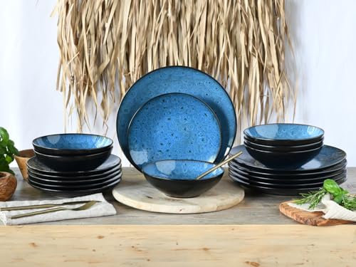 CreaTable, 23959, Serie Capri, 18-teiliges Geschirrset für 6 Personen, Teller Set aus Steinzeug, spülmaschinen- und mikrowellengeeignet, Qualitätsproduktion