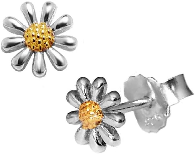 Paul Wright 925 Sterling Silver Mini Daisy Earrings with 18ct Gold Plated Centres (7mm)