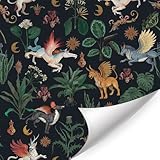 LHIUEM Fairytale Animals Wallpaper Mythical Forest Beasts Contact Paper(17.3X118in)Witchy Botanical Wall Paper Fly Wing Horse Lion Dragon Vinyl Wall Murals Dark Whimsical Wallpaper for Farmhouse Home