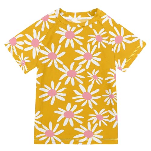 Cartoon White Daisy Yellow Kids Bathing Suit UV Protection Kids Rash Guard Swim Girls Swimwears Football Shirt for Little Boy 7-8Y