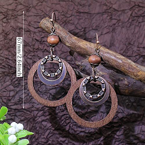 Handmade Lightweight Vintage Bohemian Bronze Bamboo Circle Hoop Dangle Drop Earrings With Nature Bead for Women Statement Jewelry Gifts2