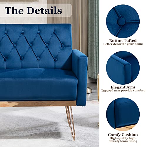 Olela Accent Chair Set Of 2,Velvet Armchair Single Sofa Modern Tufted Upholstered Side Reading Chairs With Arm And Gold Metal Leg For Living Room Bedroom Club Nursery Office Decorate(2, Navy) #TOP4