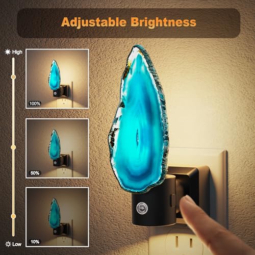 Image of JandCase Night Lights Plug into Wall, 2 Pack Agate Night Light | Dimmable Night Light Aesthetic Crystal, Dusk to Dawn Sensor Healing Stone Agate Decorative Nightlight Home Living Room