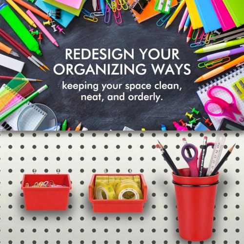 Image of Pegboard Bins Cups with Hooks & Loops 12 Pack Peg Board Organizer (Red)