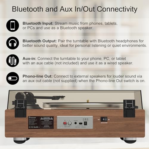 Vinyl Record Player Bluetooth Input/Output, Wohome All-in-One Hi-Fi Vintage Turntable with 4 Built in Speakers, AT-3600L Magnetic Cartridge, RCA Line Out, AUX in Headphone Jack, Auto Off - Les Beatles, Paul McCartney, John Lennon, RIngo Starr, George Harrison Vinyl Record Player Bluetooth Input/Output, Wohome All-in-One Hi-Fi Vintage Turntable with 4 Built in Speakers, AT-3600L Magnetic Cartridge, RCA Line Out, AUX in Headphone Jack, Auto Off – Image 6