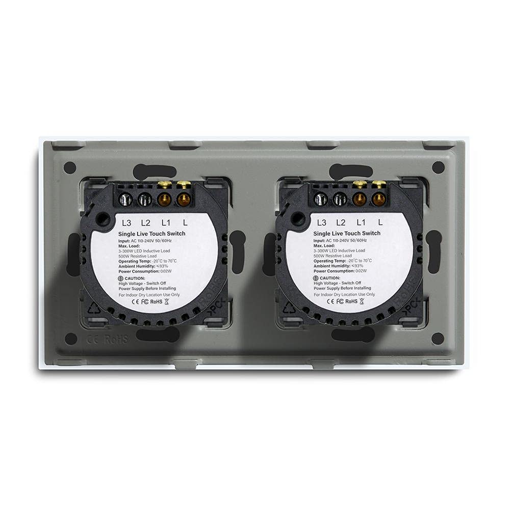 Interruptor Tactil Interruptores de Doble luz Toque Sensor Interruptor de Pared Vidrio 2Gang 1way Interruptores Dark Blacklight Blanco Negro Dorado 300W / Gang Interruptor Inteligente