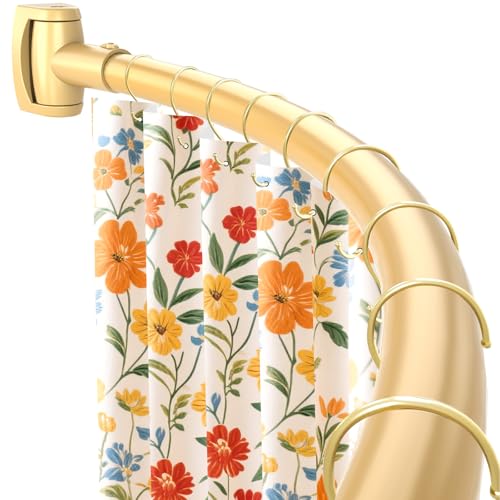 Haryaers Gold Curved Shower Curtain Rod,35-76 Inches Adjustable Length Curved Shower Rods Round Shower Curtain Rod Rust Proof Stainless Steel Curved Shower Rods For Bathroom