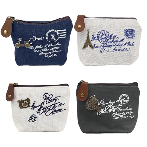 WJUAN 4 Piezas Monedero, Monedero Pequeño, Diseño de Patrón Exquisito, Cartera Mujer Pequeña, con Cremallera, Adecuado para Colocar Tarjetas, Llaves y Varios Objetos Pequeños