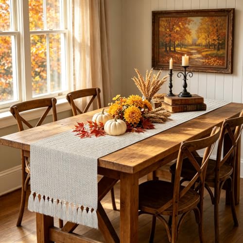 Sofevaim Boho Fall Table Runner 13x72 Inch, Linen Woven Dresser Runner - image 3