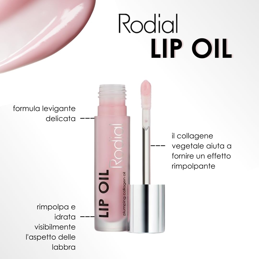 Rodial Plumping Collagen Lip Oil 4ml - Olio Labbra Idratante e Volumizzante al Collagene Vegano con Olio di Macadamia e Jojoba, Formula Ultra Nutriente per Labbra Morbide e Setose