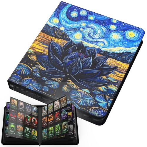Image of (Starry Black Lotus) 480 Card PU Textured Leather TCG Binder by Realm Guard